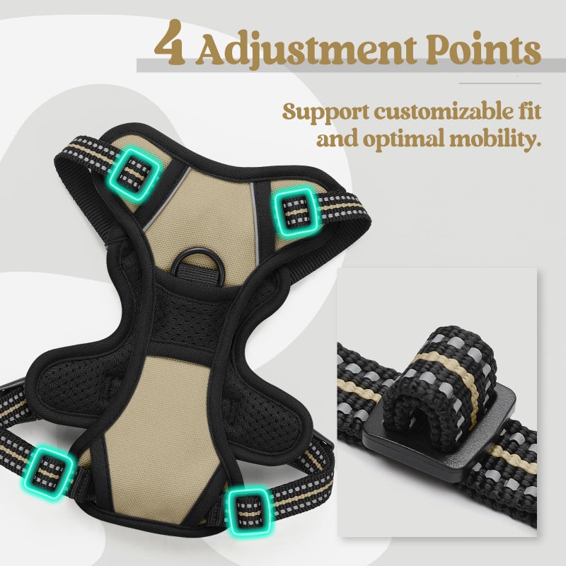 rabbitgoo Dog Harness No Pull with 2 Leash Clips, Adjustable Soft Padded, Reflective Oxford No Choke Pet Vest with Easy Control Handle for Puppy, Beige, XS - Image 4