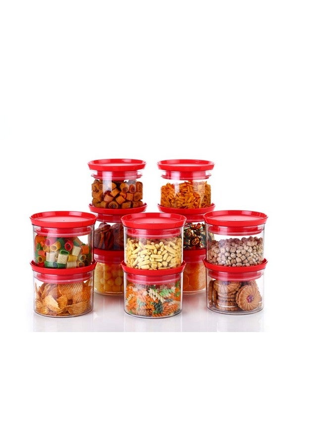 YouBee® Air Tight Kitchen Storage Container for Rice | Dal | Atta, BPA-Free, Flour | Cereals | Snacks | Stackable | Modular, Round, 500 Ml Set 12 (Red) - Image 1