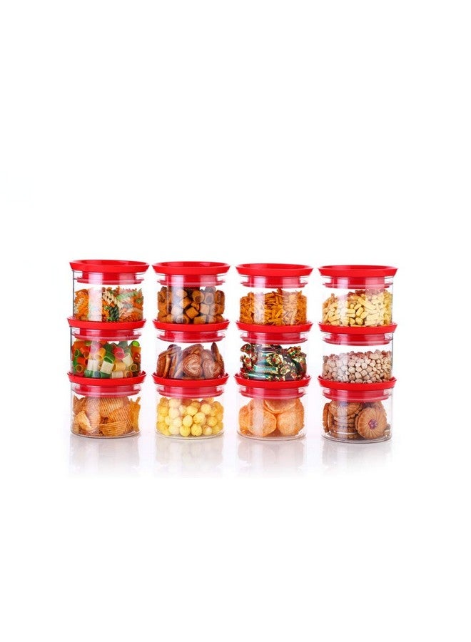 YouBee® Air Tight Kitchen Storage Container for Rice | Dal | Atta, BPA-Free, Flour | Cereals | Snacks | Stackable | Modular, Round, 500 Ml Set 12 (Red) - Image 2