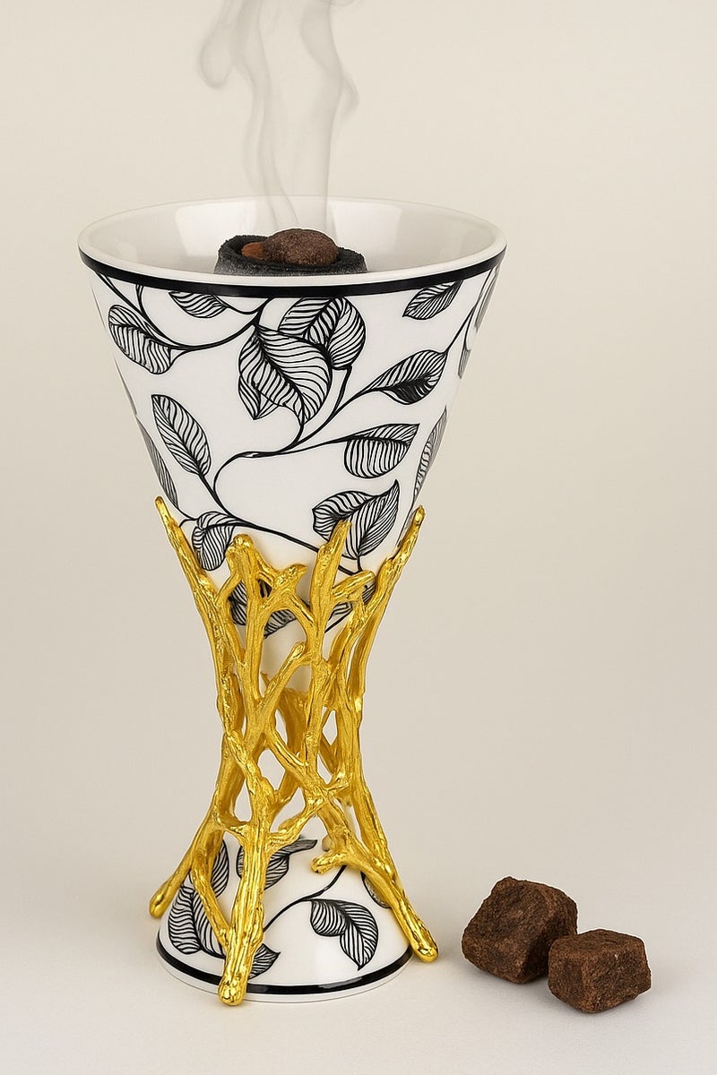 رادین بخور حروق للفحم الموقد البخور السيراميك الموقد البخور للعود - اللون الذهبي - Image 1