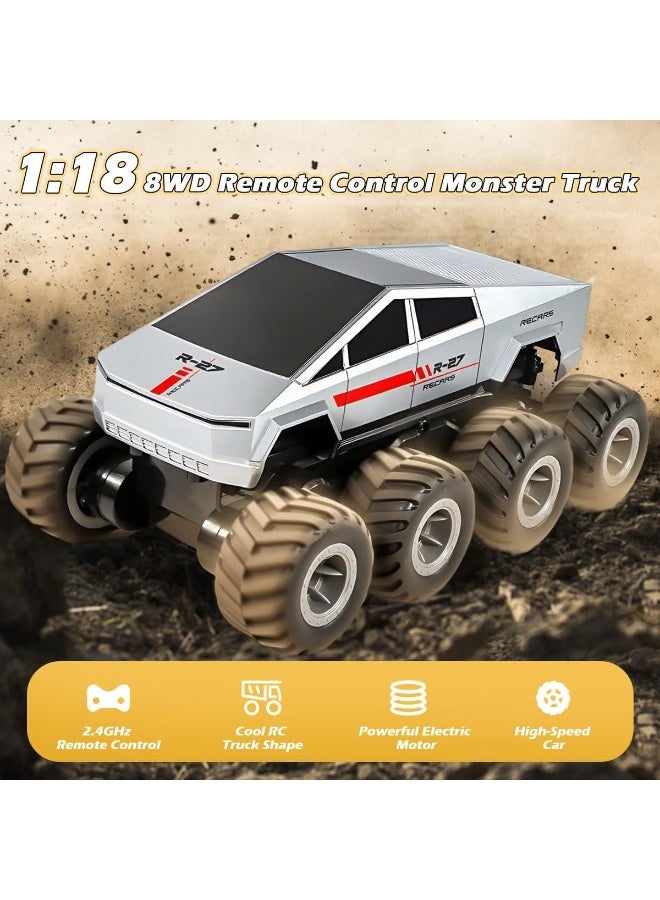 Amphibious Remote Control Car, 8WD 2.4GHz 1:18 Electric Vehicle Toy Off-Road Monster Truck with 2 Batteries, Waterproof Omni-Direction High-Speed Pickup All Terrain RC Jeep Gift for Boy Girl Age 8+ - Image 2