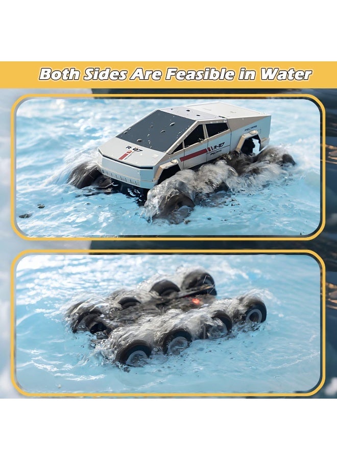 Amphibious Remote Control Car, 8WD 2.4GHz 1:18 Electric Vehicle Toy Off-Road Monster Truck with 2 Batteries, Waterproof Omni-Direction High-Speed Pickup All Terrain RC Jeep Gift for Boy Girl Age 8+ - Image 5