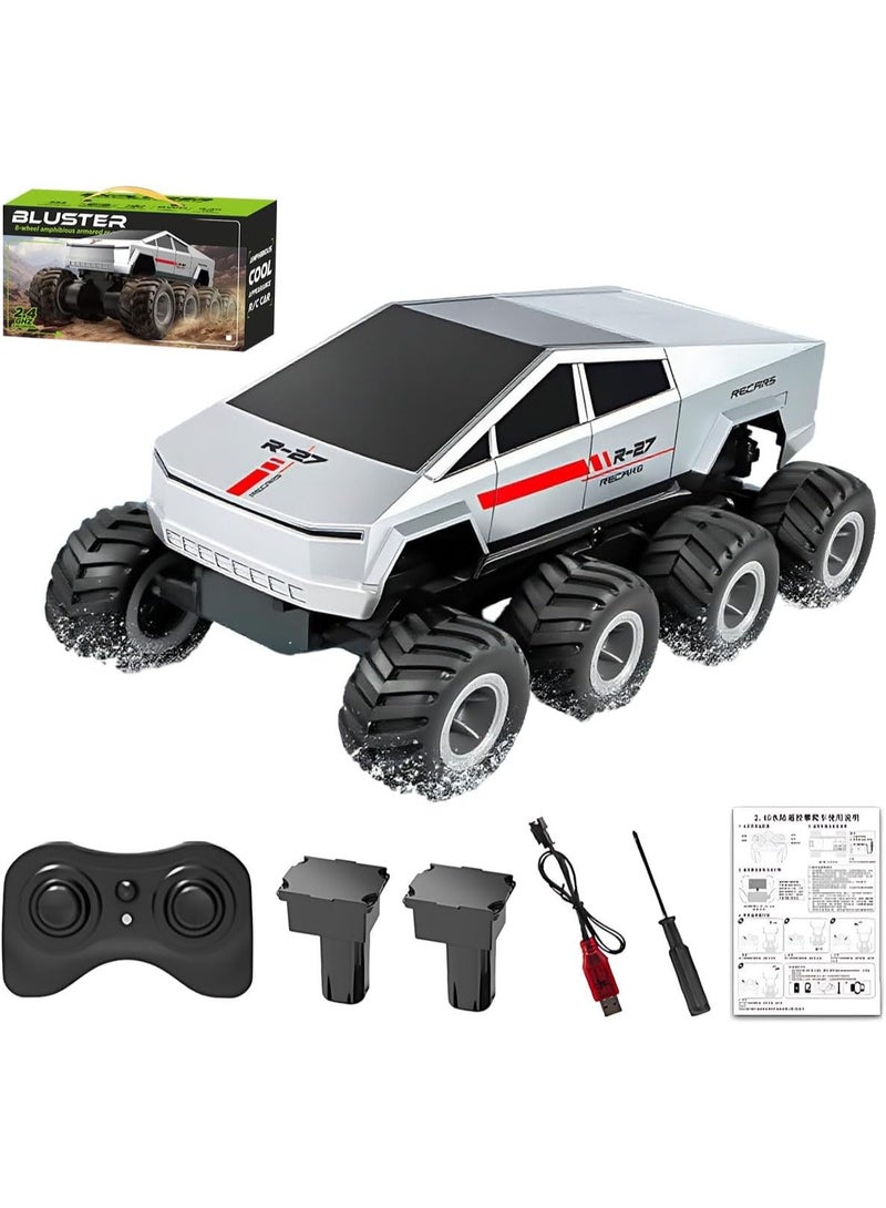 Amphibious Remote Control Car, 8WD 2.4GHz 1:18 Electric Vehicle Toy Off-Road Monster Truck with 2 Batteries, Waterproof Omni-Direction High-Speed Pickup All Terrain RC Jeep Gift for Boy Girl Age 8+ - Image 1