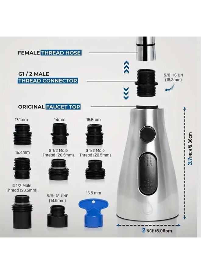 رأس صنبور المطبخ المطلي بالفضة بديل 3 أوضاع رشاش 9 فوهات توفير المياه حوض مغسلة الصنبور - Image 4