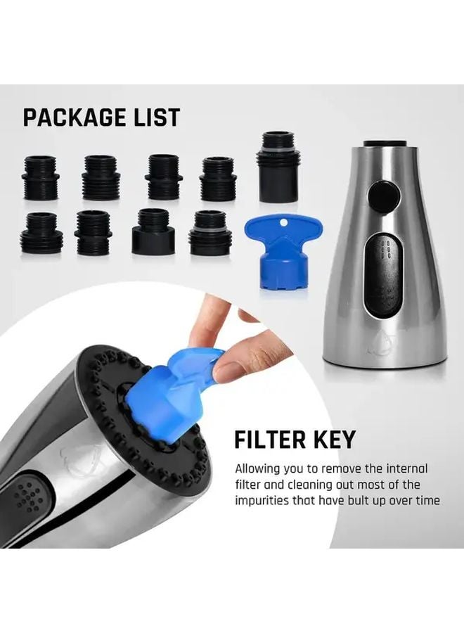 رأس صنبور المطبخ المطلي بالفضة بديل 3 أوضاع رشاش 9 فوهات توفير المياه حوض مغسلة الصنبور - Image 3