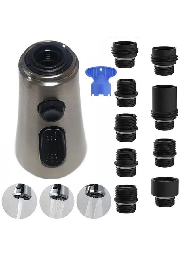 رأس صنبور المطبخ المطلي بالفضة بديل 3 أوضاع رشاش 9 فوهات توفير المياه حوض مغسلة الصنبور - Image 2