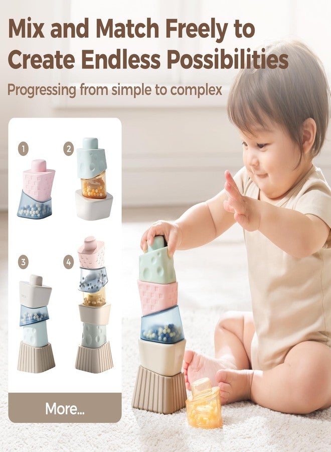 evoceler Stacking Toys for Toddlers 1-3，9° Stacking Blocks with 2 Rattles & Teethers, Soft Balance Learning Baby Toys 6-12 Months,Sensory Montessori Toy for 1 Year Old, Boys Girls Gift, 6 Blocks Set - Image 2