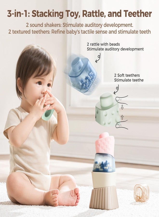 evoceler Stacking Toys for Toddlers 1-3，9° Stacking Blocks with 2 Rattles & Teethers, Soft Balance Learning Baby Toys 6-12 Months,Sensory Montessori Toy for 1 Year Old, Boys Girls Gift, 6 Blocks Set - Image 3