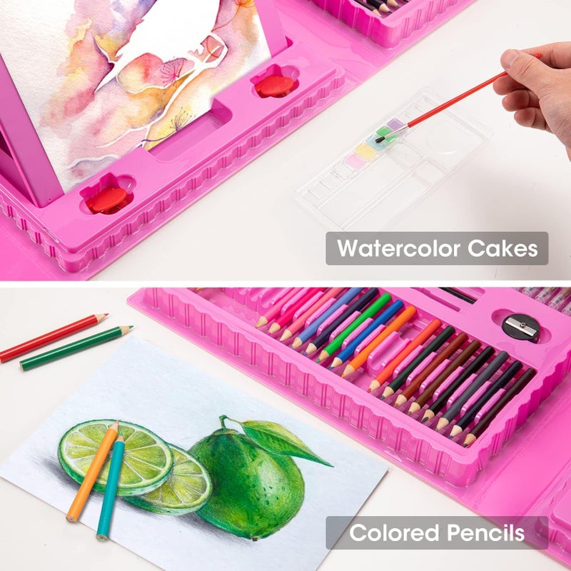 VigorFun Art Supplies, 240-Piece Drawing Art Kit, Gifts for Kids Girls Boys Teens, Art Set Crafts Case with Double Sided Trifold Easel, Includes Sketch Pads, Crayons, Colored Pencils (Pink) - Image 5