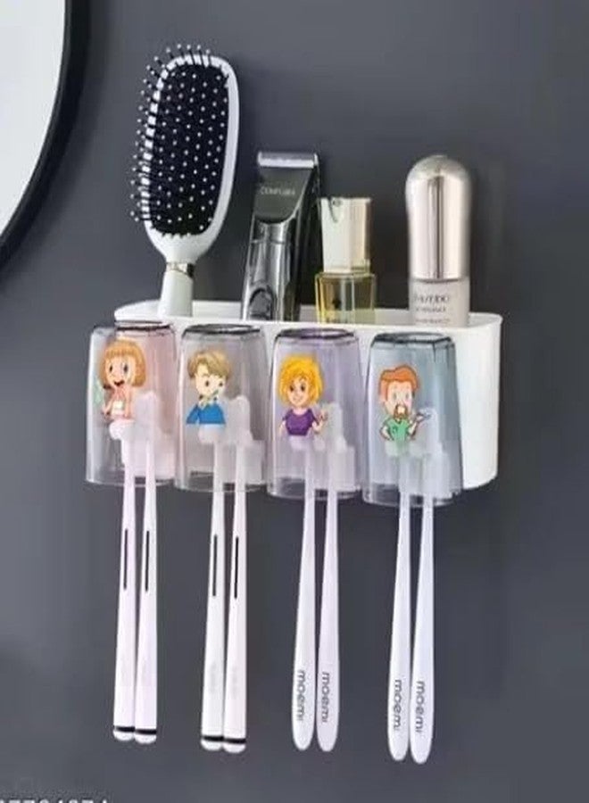 ZURITY Wall Mounted Toothbrush Holder with 4 Mouthwash Cups for Bathroom | Multi-Compartment Toothbrush Organizer | Dustproof BPA-Free Bathroom Storage Holder for Toothpaste, Brushes & Accessories - Image 1