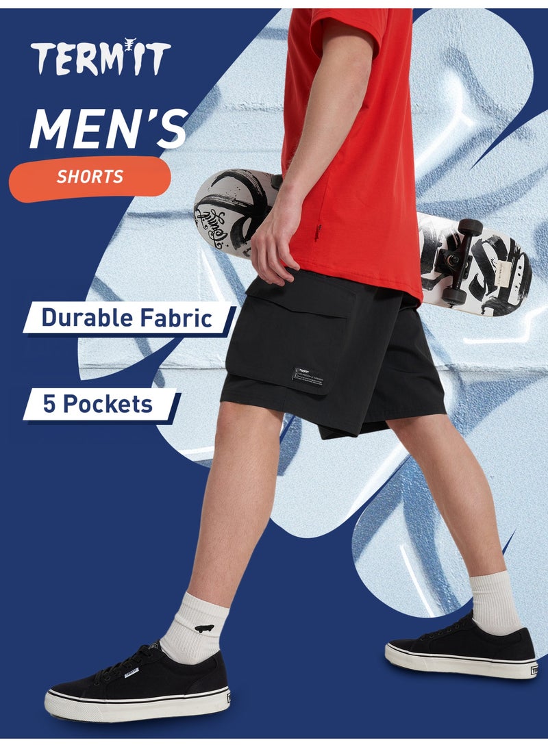 Termit شورتات رجالية سوداء EU 44-46، تيرميت، مقاس فضفاض، حزام مرن مع مشبك، 5 جيوب، مريحة وعملية للاستخدام اليومي - Image 2