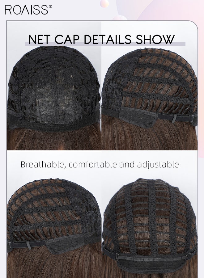 رويس باروكة شعر مستعار بني أسود طويل الطبقات مع غرة منقسمة من المنتصف للنساء، شعر مستعار صناعي ناعم طبيعي مقاوم للحرارة لحفلات الزفاف والتنكر للاستخدام اليومي، 60 سم (24 بوصة) - Image 4