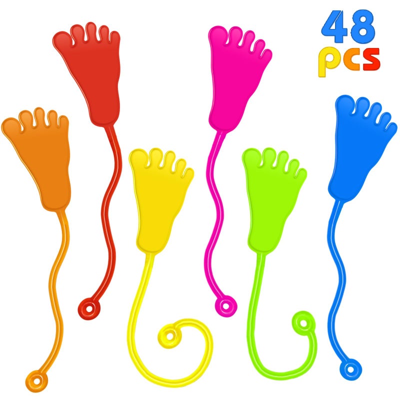 Genuvi Sticky Hands Bulk 48PCS Kids Party Favors Foot Shape Stretchy Sticky Hand Fidget Toys Kids Birthday Goodie Bag Stuffers Treasure Box Toys for Classroom Prizes Party Supplies Easter Egg Fillers - Image 3