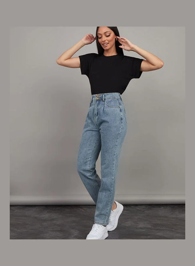 Styli Wide Shoulder Roll-Up Detail Regular Length Boxy T-shirt