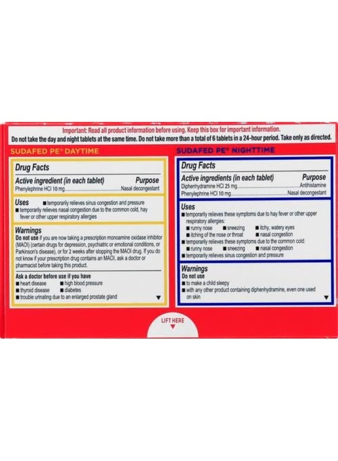 Sudafed Pe Sinus Congestion Day + Night Maximum Strength Decongestant Tablets, 20 Tablets - Image 3
