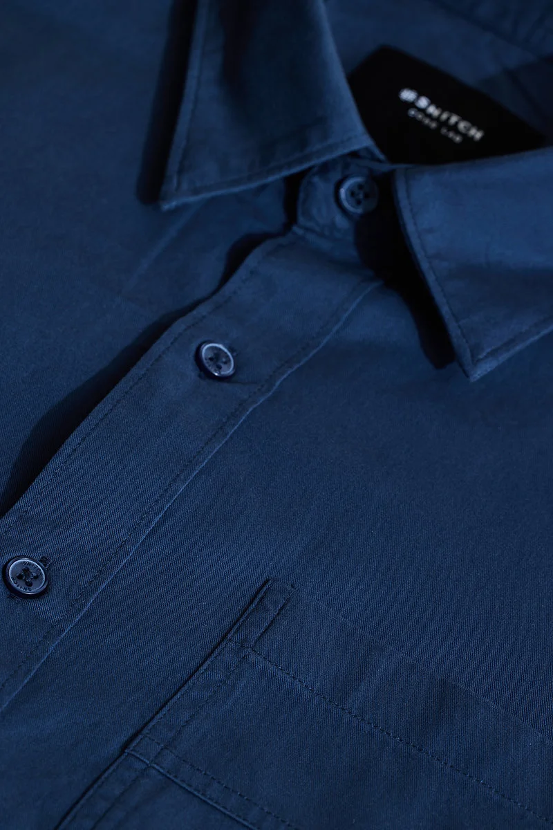 سنيتش Dark Blue Solid Long Sleeve Slim Fit Casual Core Lab Shirt