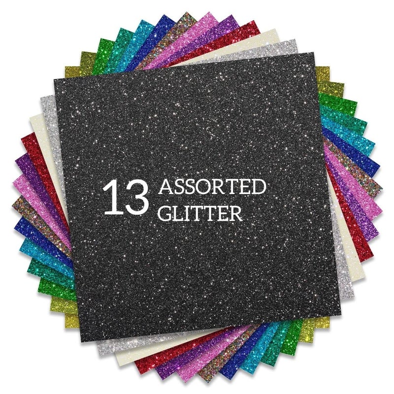 FANSGUAR Glitter HTV Heat Transfer Vinyl 12"x12" Bundle 13 Sheets Iron on Vinyl for T-Shirts Gifts Design(Assorted) - Image 1