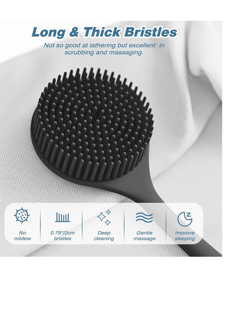 Manmihealth Manmihealth Silicone Back Scrubber(Thick Bristles) & Soft Bath Glove Set, Super-Exfoliating Body Scrubber & Super-Lathering Shower Brush Combination, with a Free Hook.(Black) - Image 2