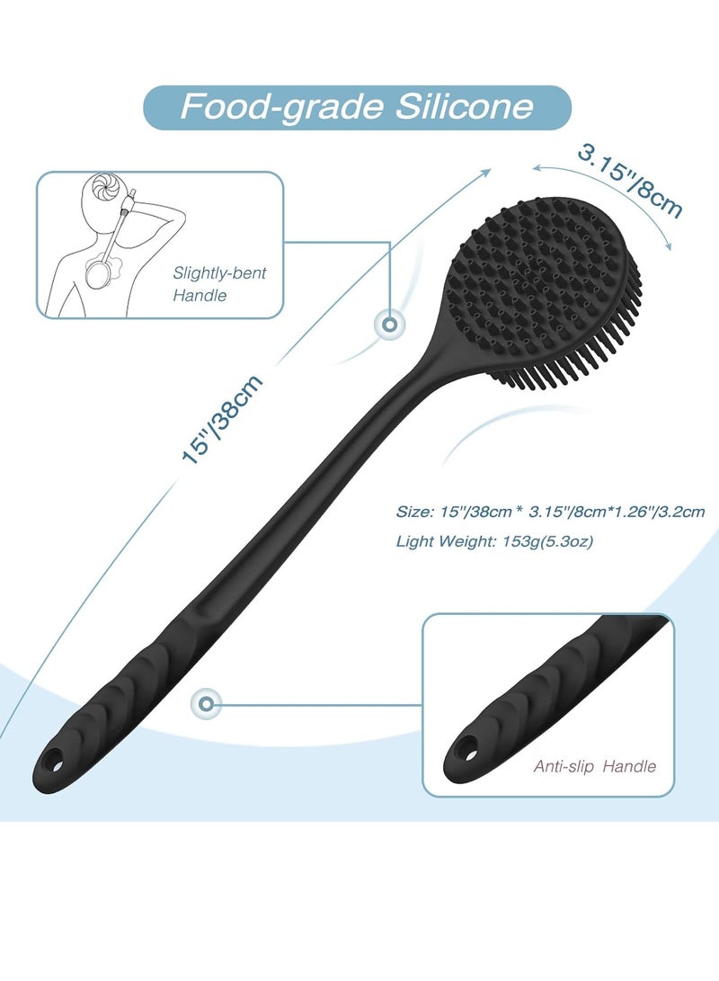 Manmihealth Manmihealth Silicone Back Scrubber(Thick Bristles) & Soft Bath Glove Set, Super-Exfoliating Body Scrubber & Super-Lathering Shower Brush Combination, with a Free Hook.(Black) - Image 4