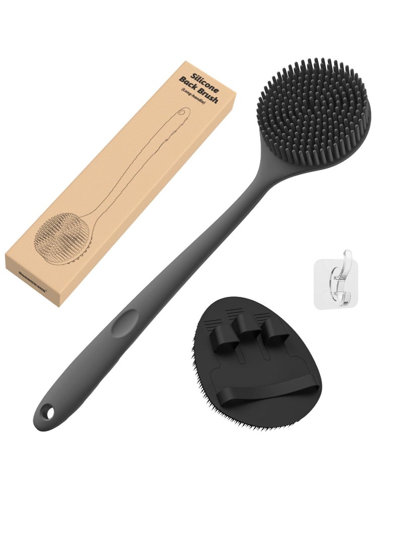 Manmihealth Manmihealth Silicone Back Scrubber(Thick Bristles) & Soft Bath Glove Set, Super-Exfoliating Body Scrubber & Super-Lathering Shower Brush Combination, with a Free Hook.(Black) - Image 1
