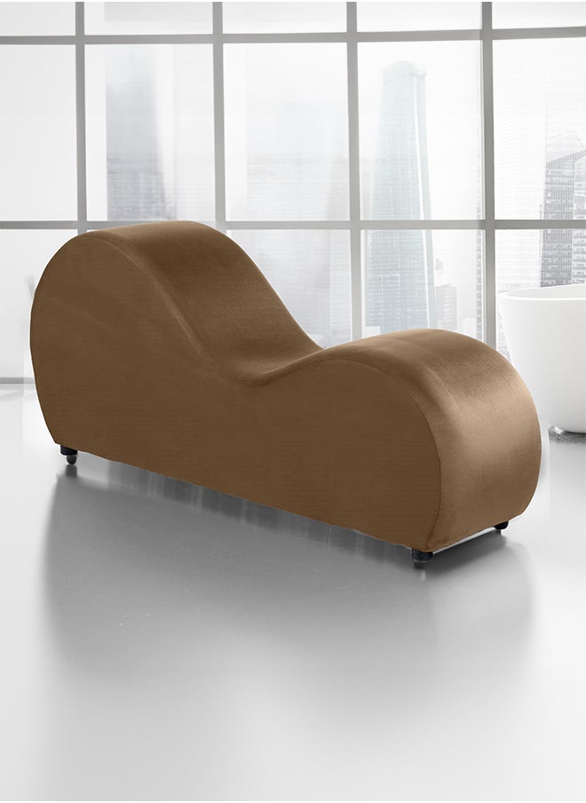 Soufa Dibaj Small Romantic Chaise Longue Luxury Solid Pattern Of Velvet Fabric - Light Brown -170x70x40cm - Image 1