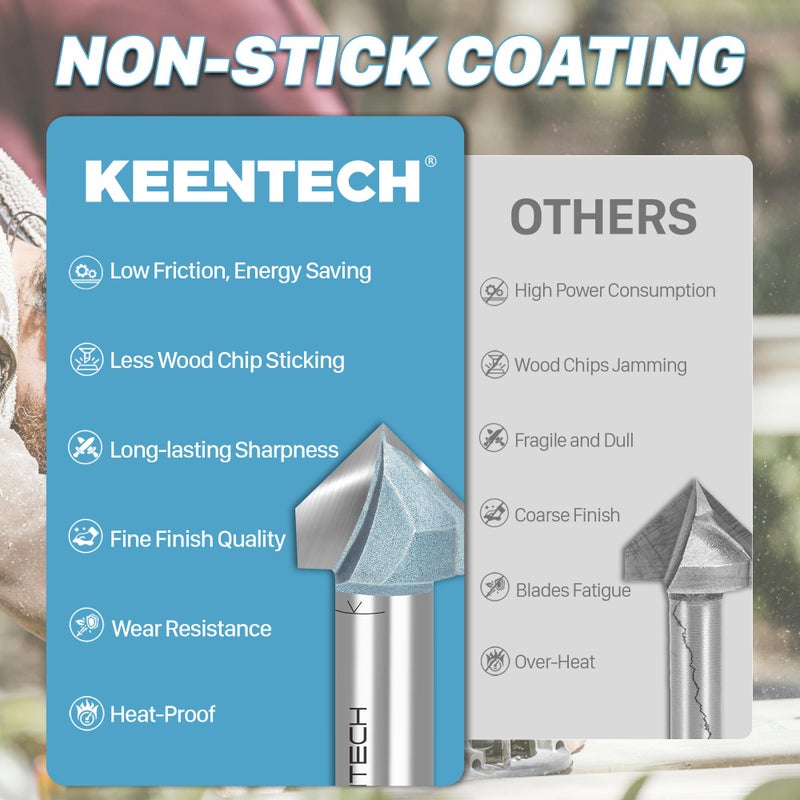 KEENTECH 90 Degree V Groove Router Bit for Woodworking with 1/2" Shank, Industrial Grade Carbide, 2" Diameter x 1-11/64" Cutting Depth, with Storage Case - Image 5