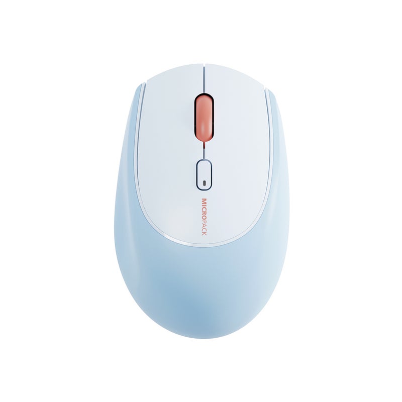 ماوس لاسلكي وضع مزدوج Micropack MS-201W - صامت، 3 قنوات، دقة عالية 4000 CPI، أزرق