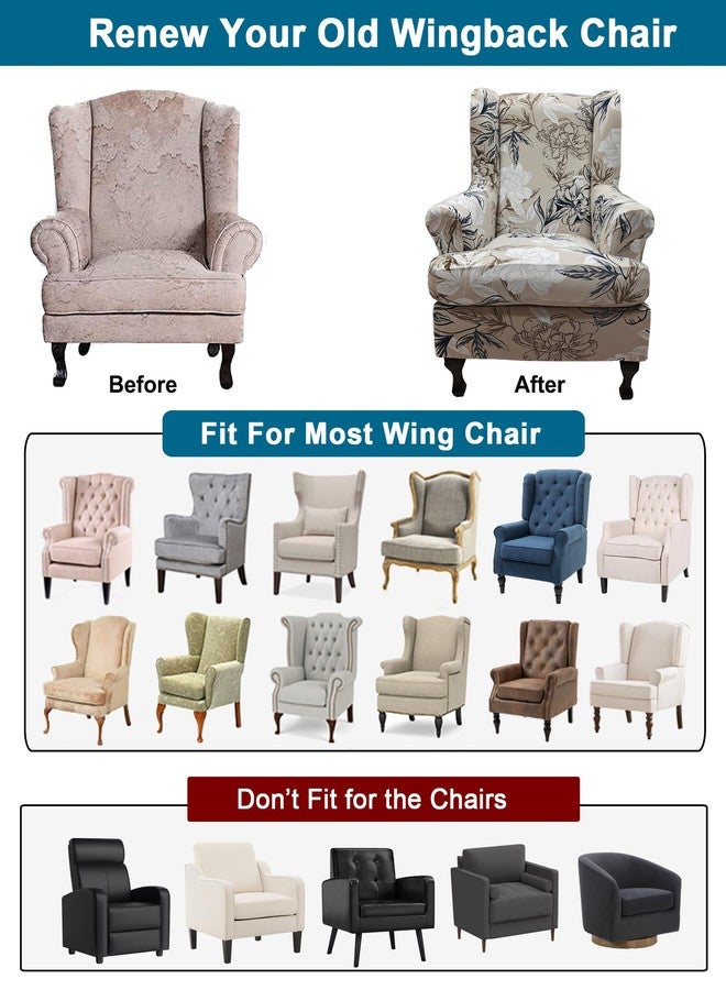 CRFATOP 2 Piece Stretch Wingback Chair Cover Printed Wing Chair Slipcovers Spandex Fabric Wingback Armchair Covers with Elastic Bottom for Living Room Bedroom Wingback Chair,C22 - Image 5