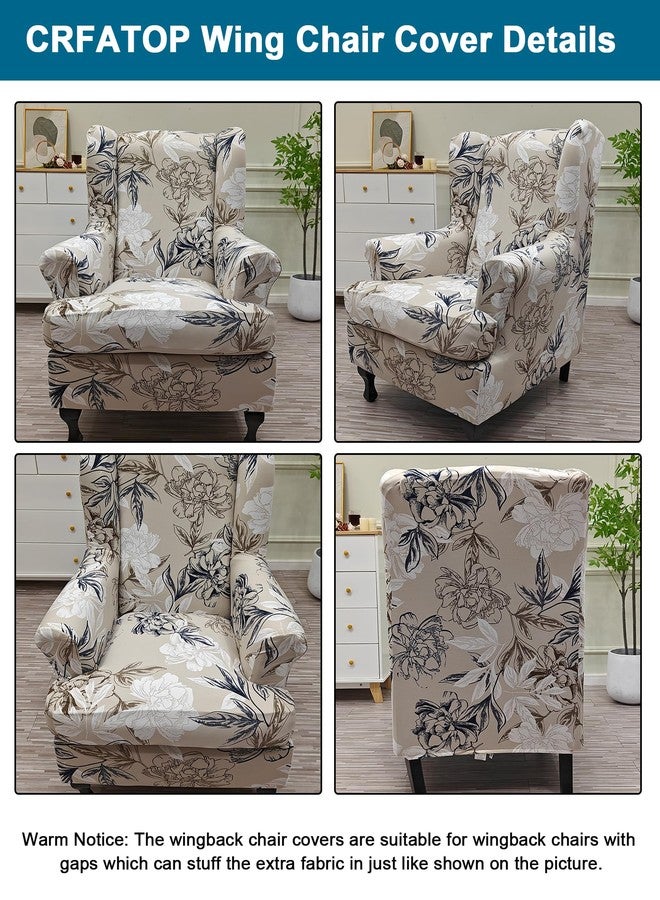 CRFATOP 2 Piece Stretch Wingback Chair Cover Printed Wing Chair Slipcovers Spandex Fabric Wingback Armchair Covers with Elastic Bottom for Living Room Bedroom Wingback Chair,C22 - Image 4