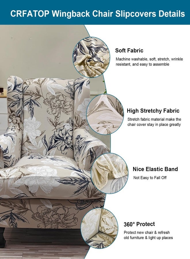 CRFATOP 2 Piece Stretch Wingback Chair Cover Printed Wing Chair Slipcovers Spandex Fabric Wingback Armchair Covers with Elastic Bottom for Living Room Bedroom Wingback Chair,C22 - Image 3