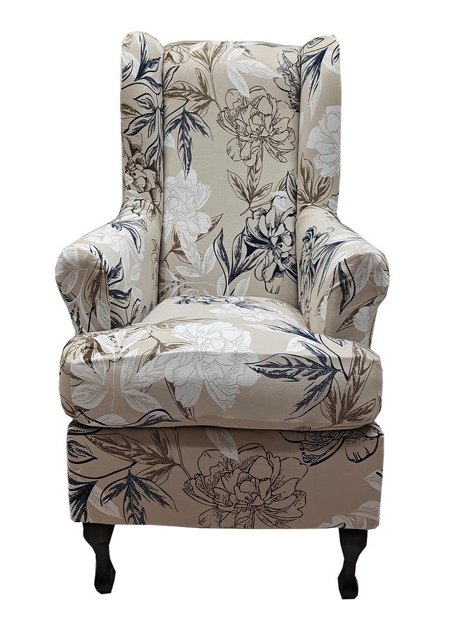 CRFATOP 2 Piece Stretch Wingback Chair Cover Printed Wing Chair Slipcovers Spandex Fabric Wingback Armchair Covers with Elastic Bottom for Living Room Bedroom Wingback Chair,C22 - Image 1