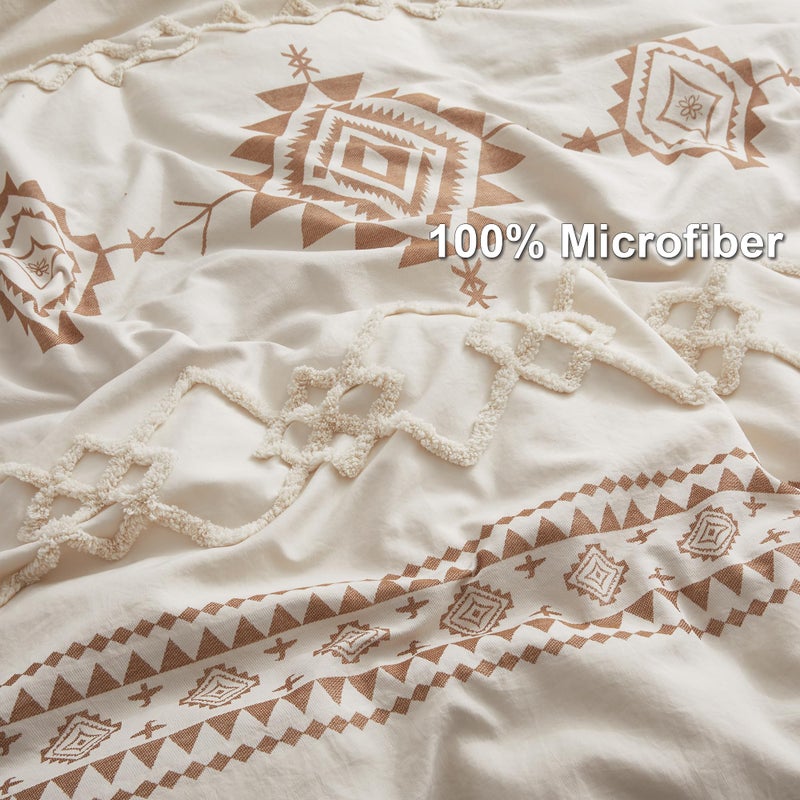 Oli Anderson Boho Duvet Cover Set King Size, Beige and Terracotta Color Clash 3 Pieces Microfiber Bedding Set, Durable and Super Soft Duvet Covers with Zipper and Ties, 104"*90" - Image 3