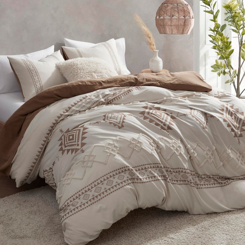 Oli Anderson Boho Duvet Cover Set King Size, Beige and Terracotta Color Clash 3 Pieces Microfiber Bedding Set, Durable and Super Soft Duvet Covers with Zipper and Ties, 104"*90" - Image 2