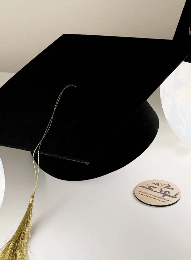co arma Unisex Black Graduation Cap with Gold Fringe Adjustable Graduation Hat Lettering Congratulations Graduation - Image 2