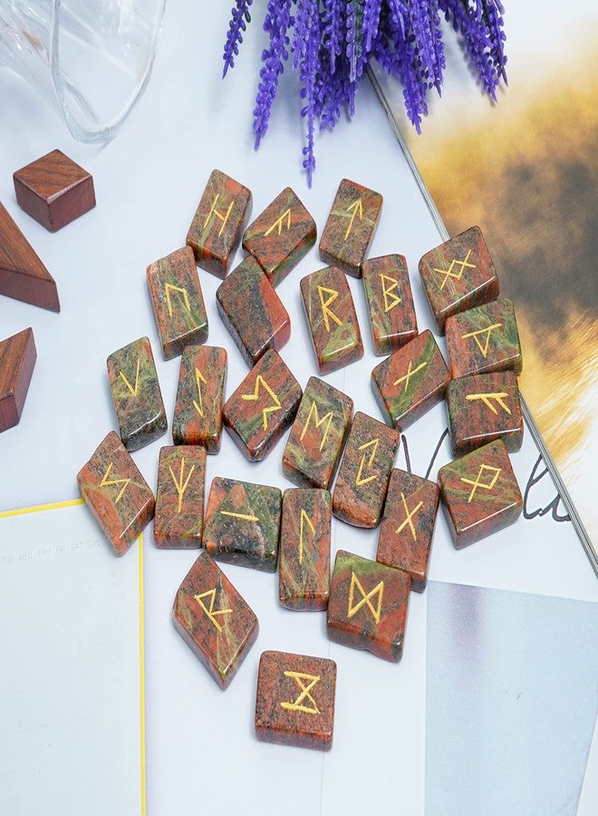 Hindcraft Unakite Rune Set - 25 Pcs Rectangle Gemstones with Engraved Elder Futhark Alphabet for Crystal Divination, Metaphysical Healing, Chakra, Reiki - Includes Pouch, 20-25mm - Image 5