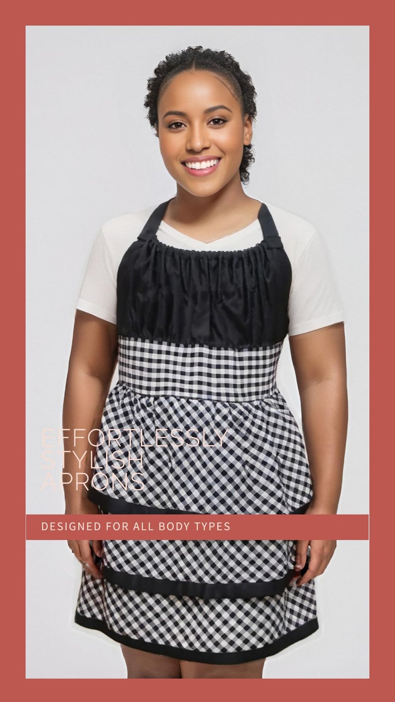 Alex Virtue Lovely Flower Pattern Retro Aprons With Large Pockets for Women Girls Cooking Kitchen Bakery Mother's Gift (Black Plaid) - Image 4