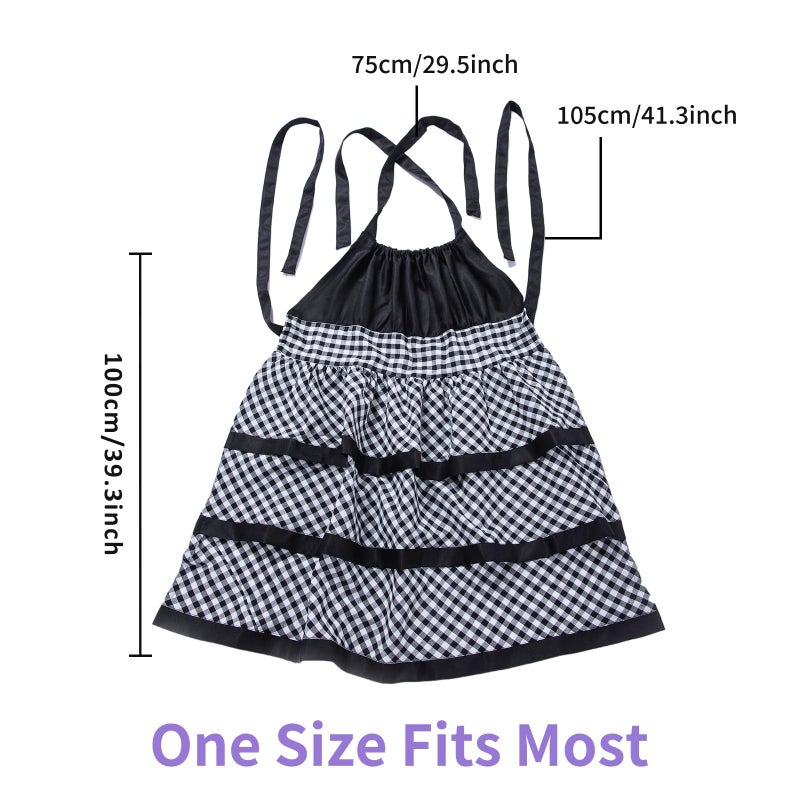Alex Virtue Lovely Flower Pattern Retro Aprons With Large Pockets for Women Girls Cooking Kitchen Bakery Mother's Gift (Black Plaid) - Image 5