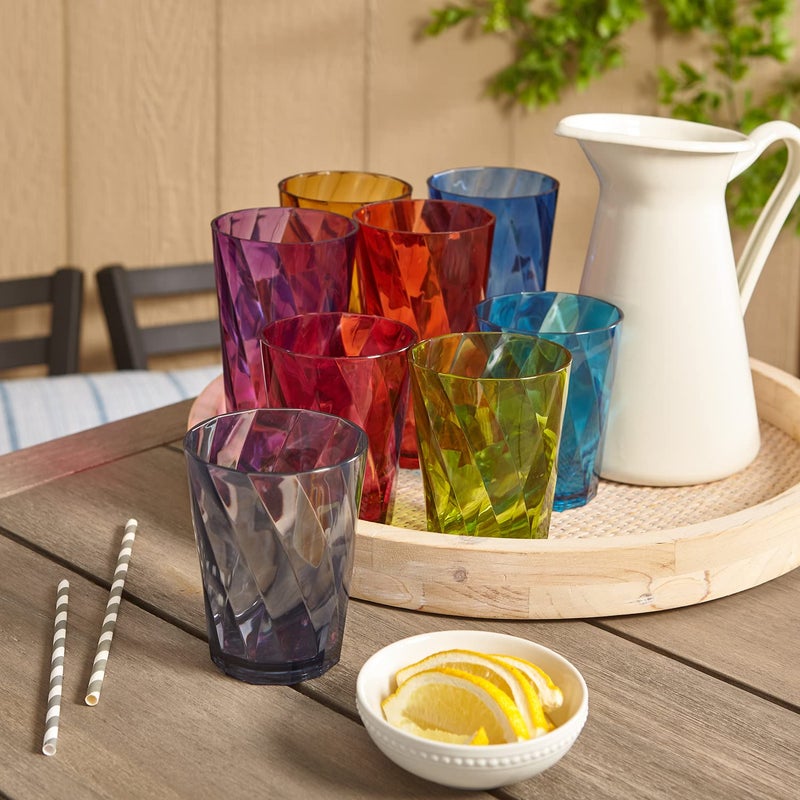 US Acrylic Optix Plastic Reusable Drinking Glasses (Set of 16) 14oz Rocks & 20oz Water Cups in Jewel Tone Colors | BPA-Free Tumblers, Made in USA | Top-Rack Dishwasher Safe - Image 4