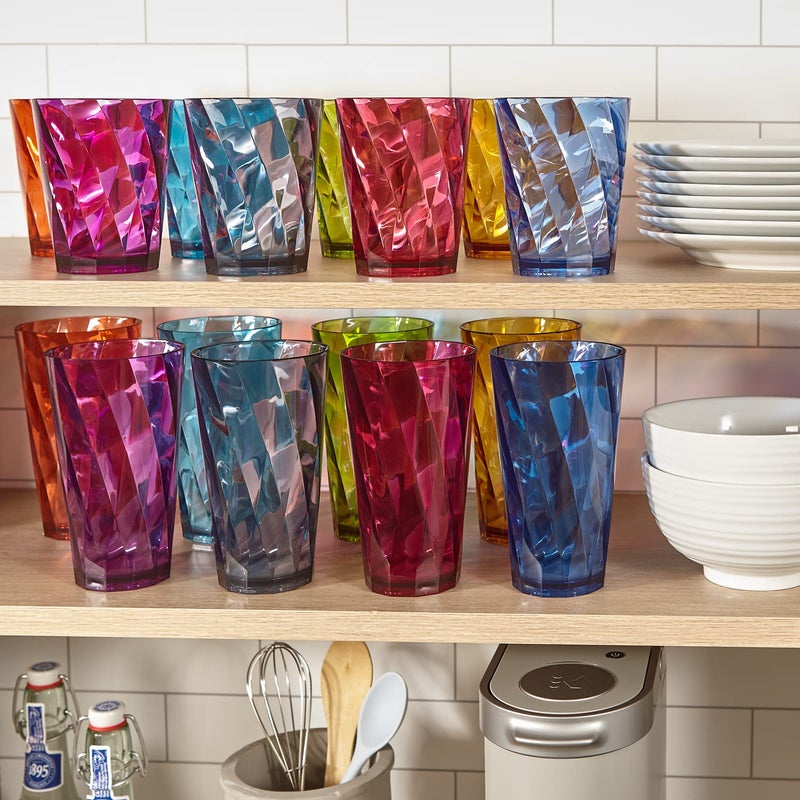 US Acrylic Optix Plastic Reusable Drinking Glasses (Set of 16) 14oz Rocks & 20oz Water Cups in Jewel Tone Colors | BPA-Free Tumblers, Made in USA | Top-Rack Dishwasher Safe - Image 5