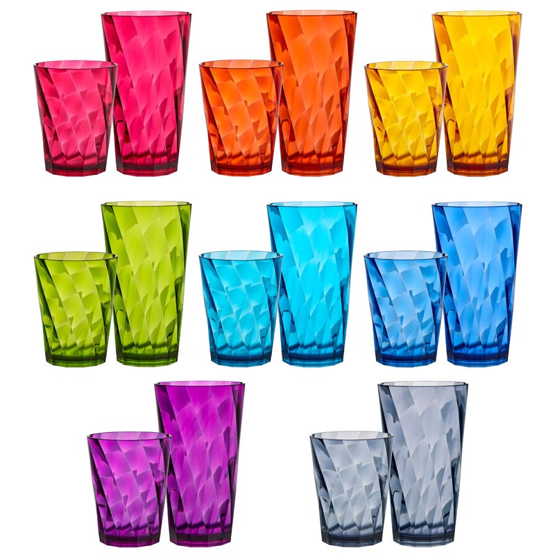 US Acrylic Optix Plastic Reusable Drinking Glasses (Set of 16) 14oz Rocks & 20oz Water Cups in Jewel Tone Colors | BPA-Free Tumblers, Made in USA | Top-Rack Dishwasher Safe - Image 1