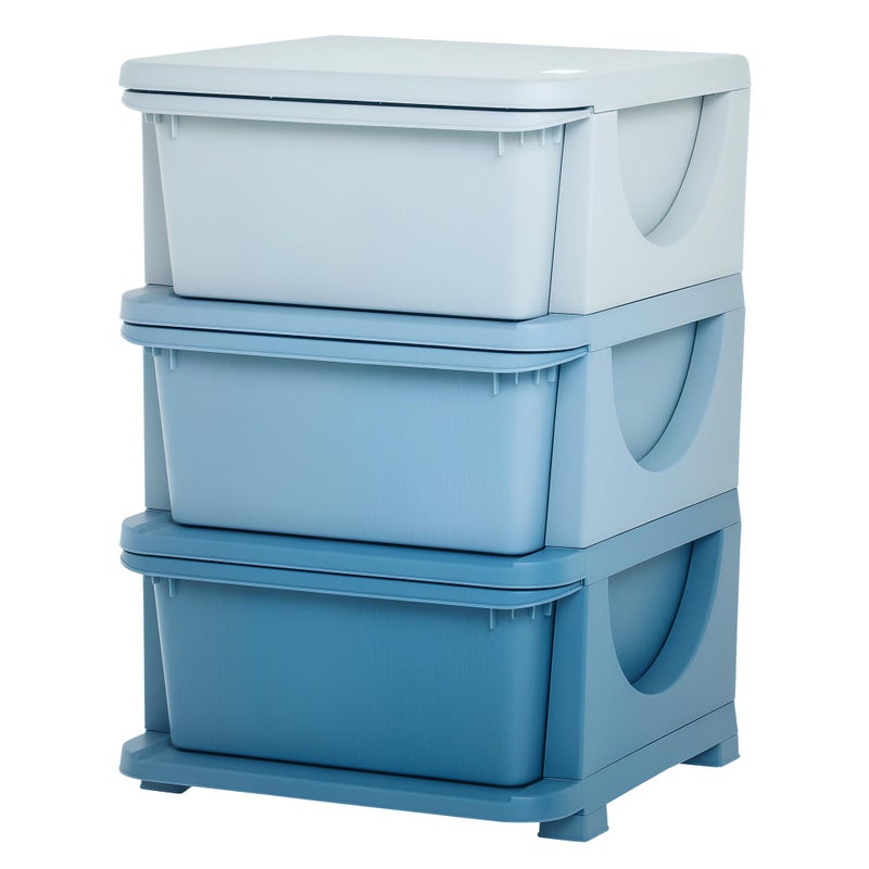 Qaba 3 Tier Kids Storage Unit Toy Organizers and Storage with 3 Drawer Chest for Kids Bedroom Nursery Kindergarten Living Room for Boys Girls Toddlers Blue - Image 2
