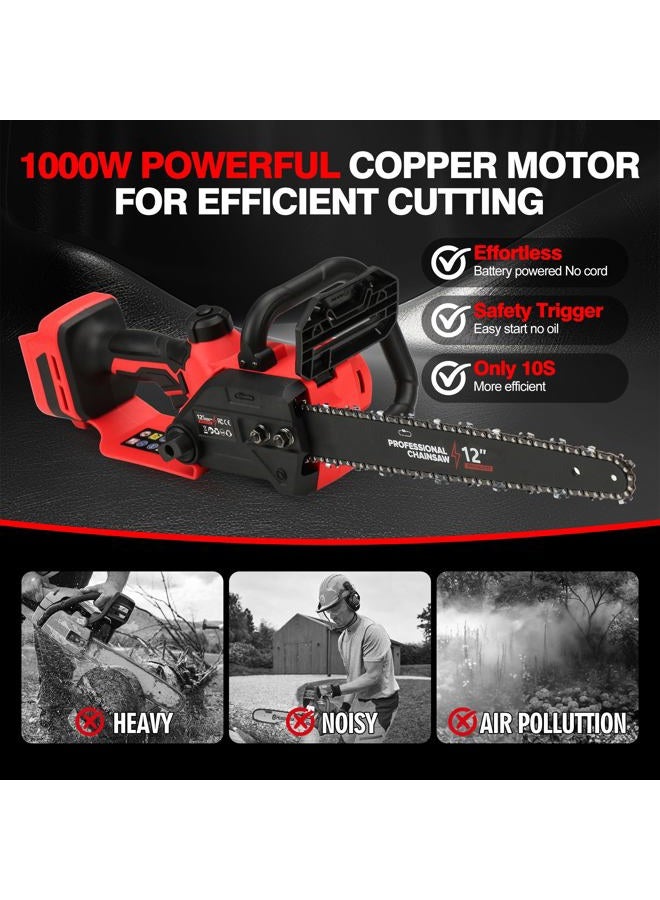 FXAFXA Brushless Electric Chainsaw 12" Cordless Tool Only for Milwaukee M18 18V Battery with Auto Oiler & Security Lock, for Tree Trimming and Branch Wood Cutting (Tool Only) (M) - Image 2