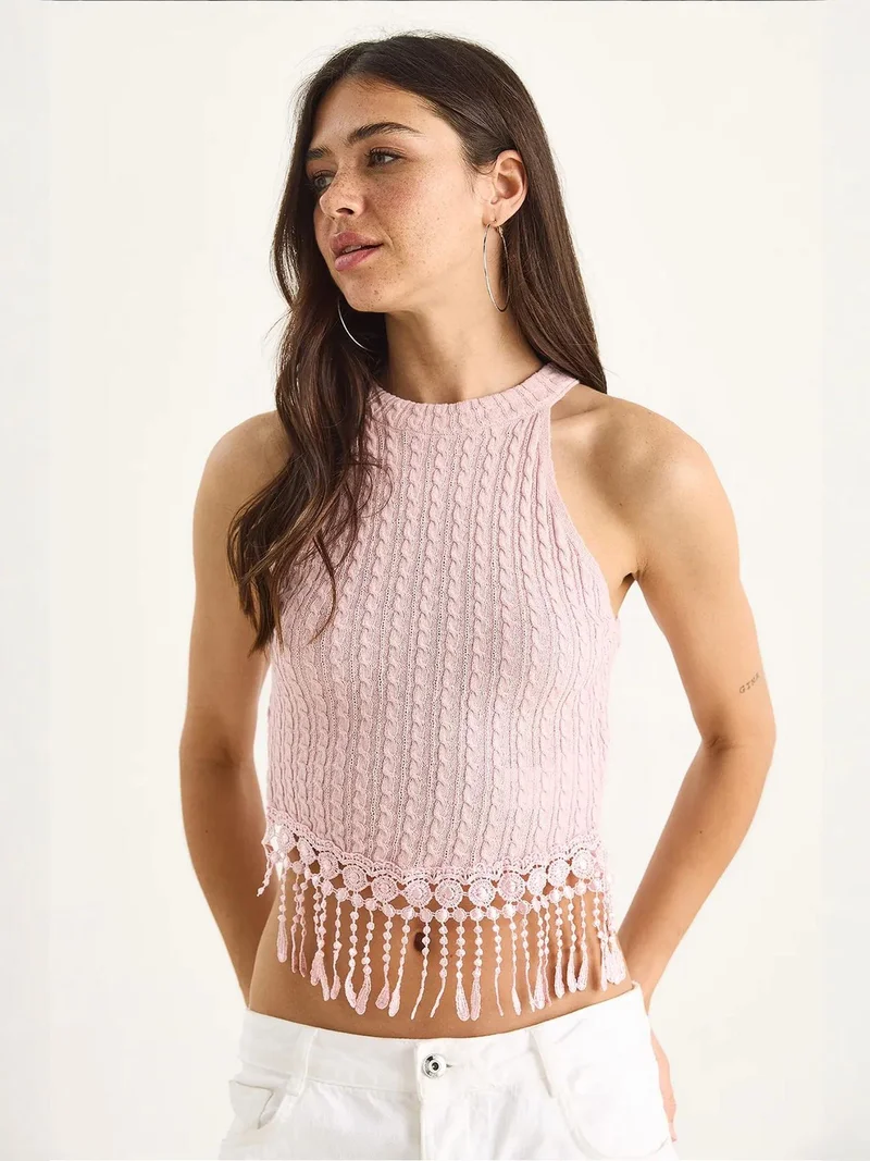 Bianco Lucci LUCCI Textured Halter Crop Blouse