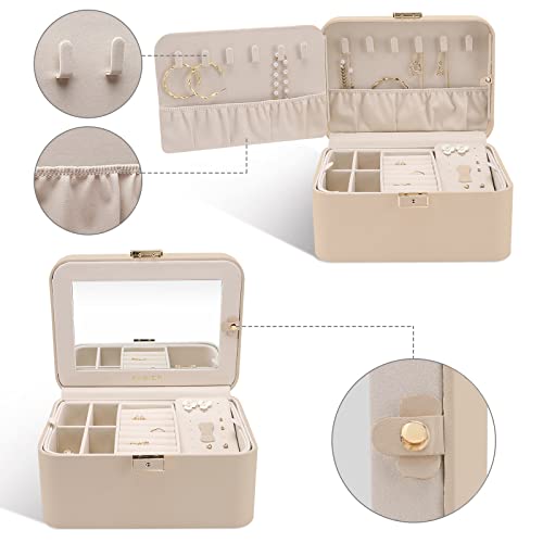 KAMIER Upgraded Jewelry Box, 2 Layers PU Leather Jewelry Organizer for Women with Lock and Mirror, Hidden Necklace Hook and Removable Divider Large Capacity Travel Jewelry Box Ideal for Gift-With Gift Box - Image 4