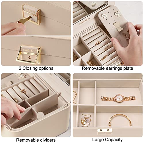 KAMIER Upgraded Jewelry Box, 2 Layers PU Leather Jewelry Organizer for Women with Lock and Mirror, Hidden Necklace Hook and Removable Divider Large Capacity Travel Jewelry Box Ideal for Gift-With Gift Box - Image 5
