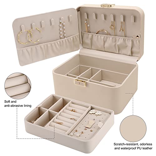 KAMIER Upgraded Jewelry Box, 2 Layers PU Leather Jewelry Organizer for Women with Lock and Mirror, Hidden Necklace Hook and Removable Divider Large Capacity Travel Jewelry Box Ideal for Gift-With Gift Box - Image 3
