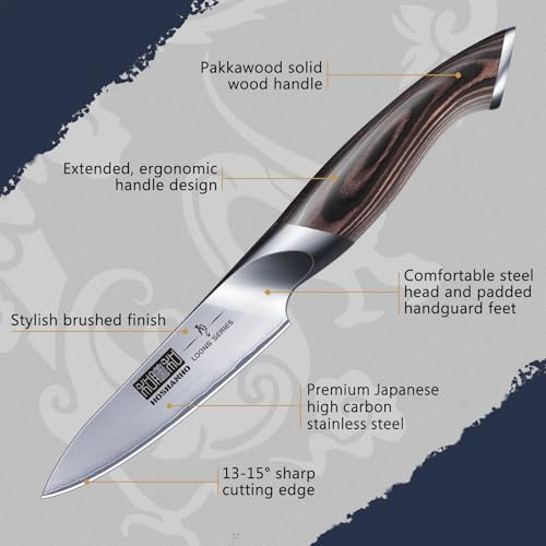 HOSHANHO 3.75 inch Paring Knife, Japanese High Carbon Stainless Steel Small Kitchen Knives, Ultra Sharp Fruit Knife with Ergonomic Pakkawood Handle - Image 2