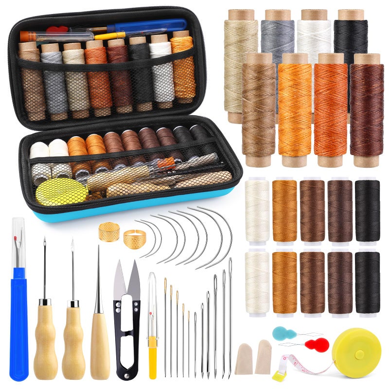 Morfen Upholstery Repair Kit, 71 Pcs Leather Sewing Kit, Leather Stitching Kit with Upholstery Thread, 3 Sewing Awl, Hand Sewing Stitching Needles, for Carseat Sofa Craft DIY - Image 1