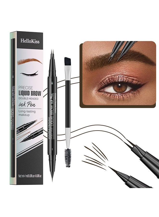 HelloKiss Precise Liquid Brow, Double-Headed Ink Pen, Microblading Eyebrow Pencil, 2-in-1 Dual-Ended Eyebrow Pen with 2 Tip brow pen and Precise Brush-Tip, Brow Pen for Natural Women Waterproof and Long-Lasting Brows (04# Black Brown) - Image 1