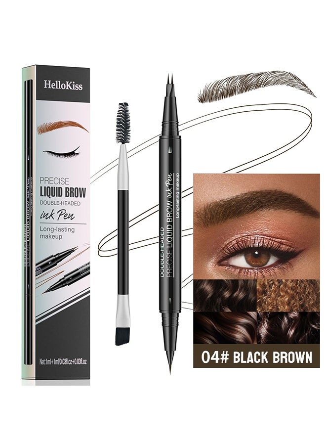 HelloKiss Precise Liquid Brow, Double-Headed Ink Pen, Microblading Eyebrow Pencil, 2-in-1 Dual-Ended Eyebrow Pen with 2 Tip brow pen and Precise Brush-Tip, Brow Pen for Natural Women Waterproof and Long-Lasting Brows (04# Black Brown) - Image 2